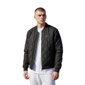 FULL‎ SEND Quilted Bomber Jacket Black Embroidered Logo Men's Size M